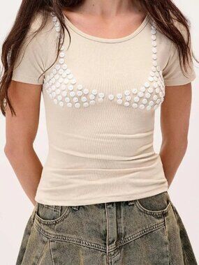 NWT Marbled buttons bikini top T-shirt
